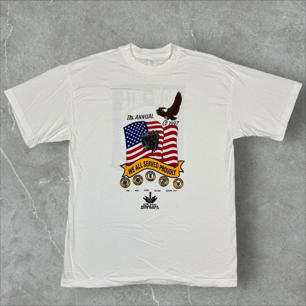 Vintage POW MIA USA Flag Military Memorial Event Single Stitch T Shirt - Large